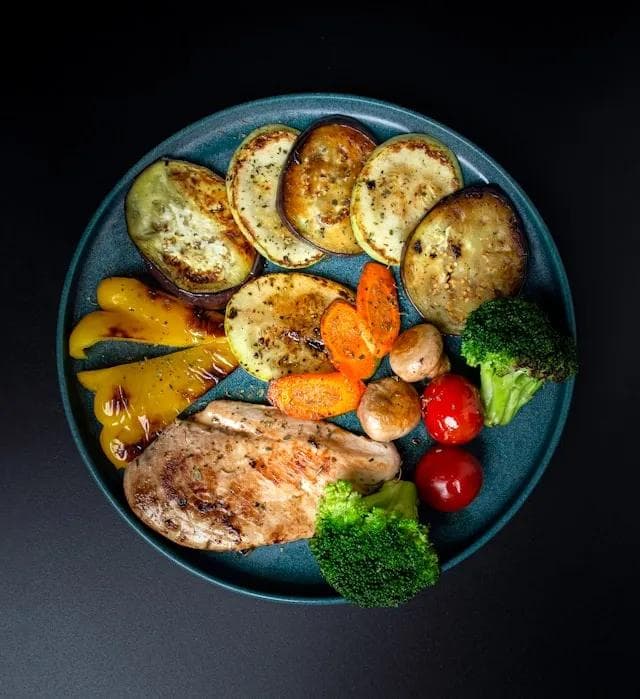 Balanced plate showing protein, carbohydrates, and healthy fats